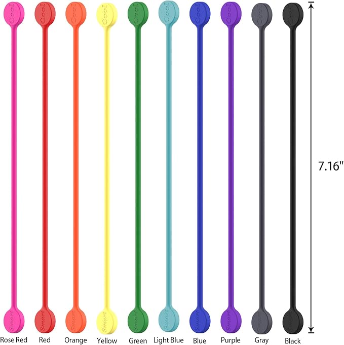 SMART&COOL Reusable Silicone Magnetic Cable Ties, Blue, 10-Pack | For Bundling and Organizing, Holding Stuff, Book Markers, Fridge Magnets