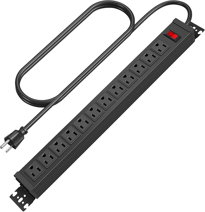 HHSOET Rotating 12 Outlet Surge Protector Power Strip, 1200J, 3FT, Black, 1 | Metal Heavy Duty and Versatile Outlet Strip, Mountable Power Strip Suitable for Households Offices Industries