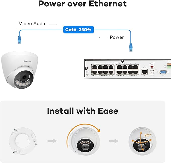 ONWOTE 12MP PoE IP Security Camera Outdoor, 2 Way Talk, Smart Color Night Vision, 4000x3000 12 Megapixels 30fps, 123° FoV, AI Detection, Commercial Wired Camera for Business, Add-on to PoE NVR System