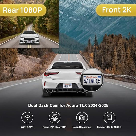Fitcamx Front 2K+Rear 1080P Dash Cam Adapts for Acura TLX 2024-2025 & TLX Type S (HD2-D6430), OEM Factory Look, Dual HD Video, Built-in WiFi & APP, Loop Recording, G-Sensor, Easy to Set, 64GB Card