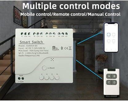 4 Channel USB 5V DC 7-32V Smart WiFi Bluetooth Wireless Relay Switch Module,eWelink app WiFi Remote Control Lights Garage Door,Compatible with Alexa,Google Assistant