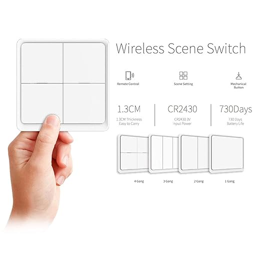 FTVOGUE Wireless 4 Gang Scene Panel No Wiring Needed Stick on Wall Tuya Smart Life for Home Automation