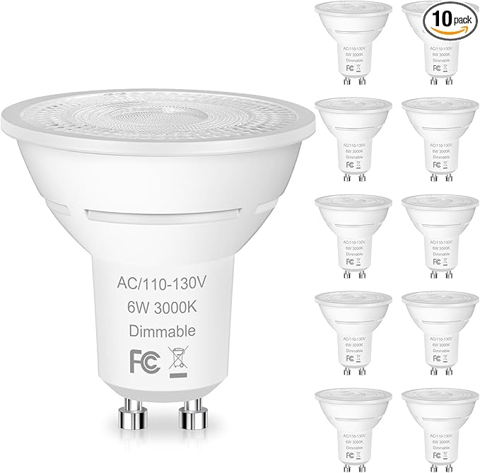 Yochoice Dimmable MR16 GU10 LED Bulbs Equivalent 50W Halogen Bulbs, 650LM GU10 Light Bulbs 3000K Warm White, 6W GU10 Spotlight Bulb for Kitchen Range Hood Recessed Accent Ceiling Lighting, 10-Pack