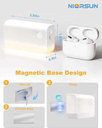 NIORSUN Motion Sensor Stair Lights Indoor, 3 Pack Rechargeable Wireless Step Lights with 3 Color Temperatures, 1200mAh Battery, Magnetic Base for Hallway, Closet, Bathroom, White