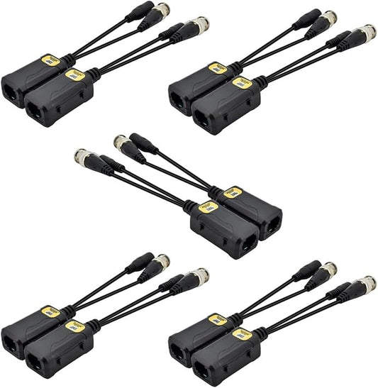 5 Pairs 8MP/4K Passive HD BNC Video Power Balun Transceiver Transmitter Via UTP RJ45 Cable AHD/TVI/CVI/CVBS Cable Connectors for 720P/960P/1080P/3MP/5MP/8MP CCTV Security Cameras