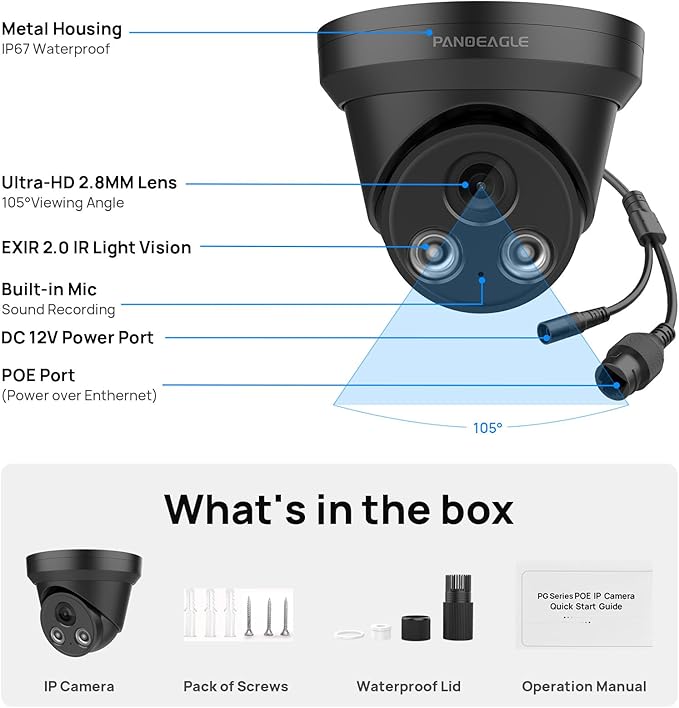 PANOEAGLE 5MP IP POE Camera,Turret Security Camera Outdoor, AI Human/Vehicle Detection, 98ft EXIR Night Vision, Outdoor Security Camera with Wide Angle 2.8mm Lens(105°), IP67