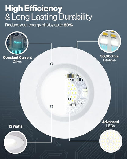Sunco 64 Pack 6 Inch LED Recessed Light, Retrofit Downlight Can Lights for Ceiling, Baffle Trim, 1050 LM, 13W (75W Equivalent), Selectable CCT 2700K/3000K/3500K/4000K/5000K, Dimmable, Damp Rated UL