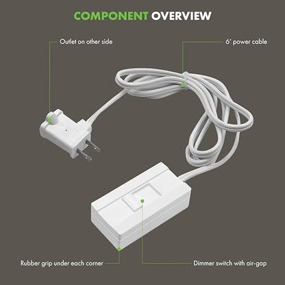 TOPGREENER Table-Top Plug in Dimmer for Table or Floor Lamps, Slide Control, Works with 360 Watt Incandescent and 150 Watt Dimmable CFL/LED, Off at Lowest dim, 6ft Cord, TGTTDL300-W, White, 2 Pack
