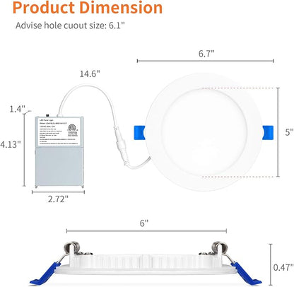Meconard 4 Pack 6 Inch Ultra-Thin LED Recessed Ceiling Light, 3000K/4000K/5000K Selectable, Dimmable 12W=110W, 1050LM, IC Rated Can-Killer Downlights with Junction Box, ETL and Energy Star Listed