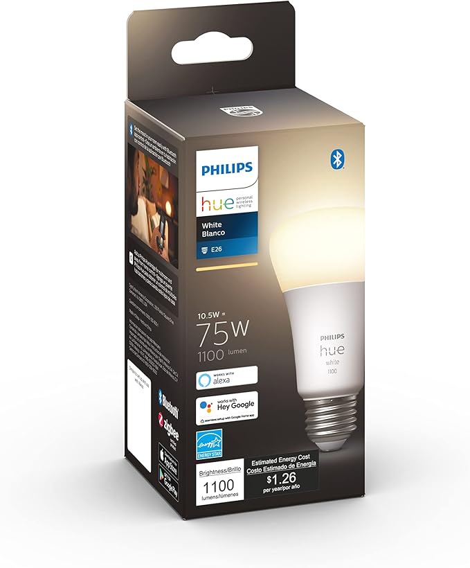 Philips Hue White A19 LED Smart Bulbs (4 Pack) White A19 Medium Lumen Smart Bulb