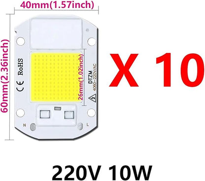 10Pcs 220V LED chip 10W 20W 30W 50W COB chip Smart IC No Driver Required LED lamp Beads for floodlight Spotlight DIY Lighting(Cold White 220V,10W)