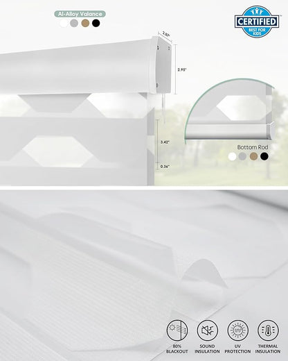 Yoolax Motorized Matter Zebra Blinds Compatible with Alexa, Google Home, Apple HomeKit, Light Filtering Smart Blinds, Privacy Light Control Horizontal Window Blind for Home (50% Shading White)