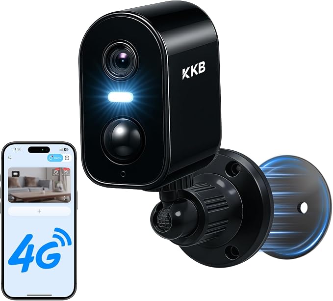 KKB 4G LTE Cellular Security Cameras Wireless Outdoor, Magnetic Mount, 2K No WiFi Security Camera Indoor Battery Powered Built-in SIM, Off-Grid Camera for RVs/Travel/Camping, Subscription Required