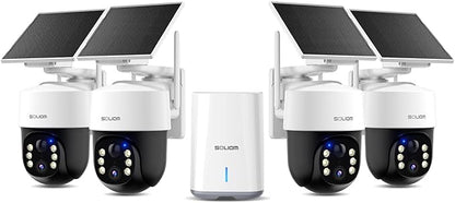 SOLIOM Security Cameras Wireless Outdoor,4K Ultra HD for Day and Night, No Subscription,Built in Radar,Solar Powered Cameras for Home Security, 360° Pan Tilt Auto Tracking,5G & 2.4G WiFi, 4-Cam Kit