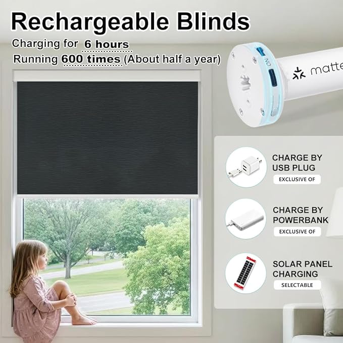Aprilsmart Motorized Blinds with Remote,Light Filtering Motorized Roller Shades Work with Apple Homekit,Alexa,SmartThings,Google Home,Customize Blinds(TREEBARK BLACK-75)
