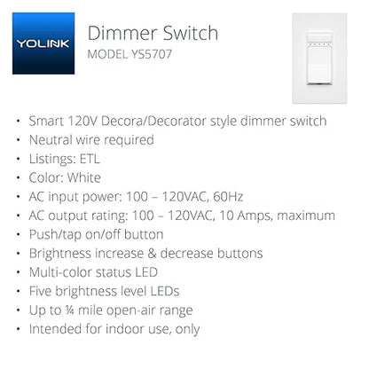 YoLink Smart Dimmer Switch, Alexa, Google, IFTTT Integration, Neutral Wire & YoLink Hub is Required