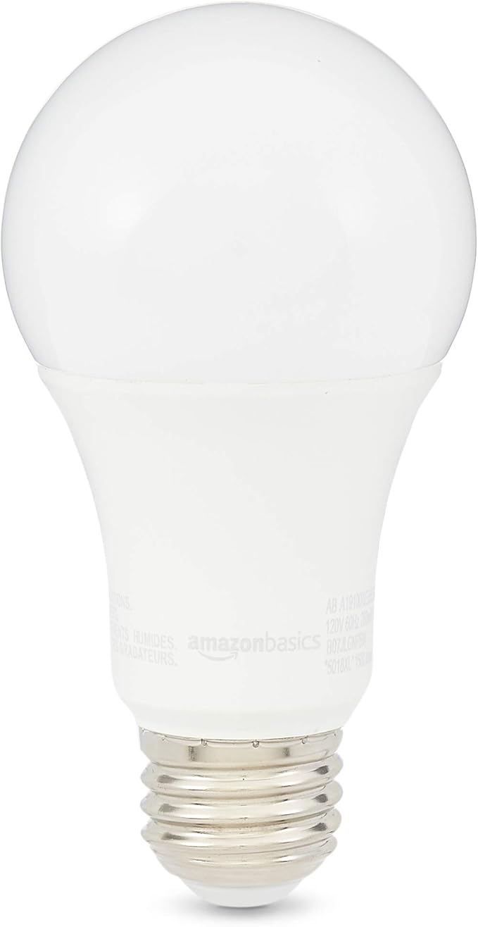 Amazon Basics A19 LED Light Bulbs, 100W Equivalent, 15W Energy Efficient, E26 Standard Base, Daylight White 5000K, Non-Dimmable, 10,000 Hour Lifetime, 6-Pack