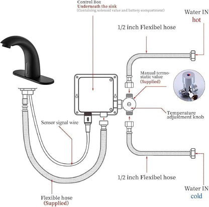 Touchless Bathroom Sink Faucet - Automatic Motion Sensor - Battery Operated for Commercial Lavatory Bathroom, Matte Black