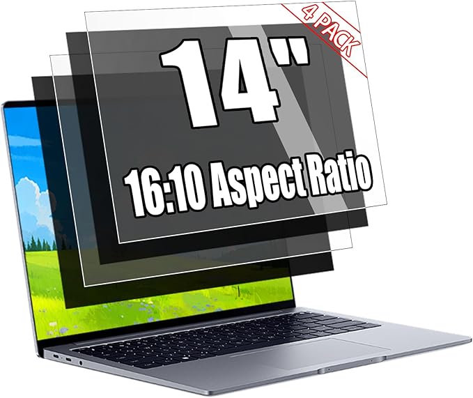 [4 Pack] 14 Inch Laptop Privacy Screen for 16:10 Aspect Ratio - 14 Inch Anti Blue Light Screen Protector Removable Anti-Scratch Privacy Shield Screen 14in