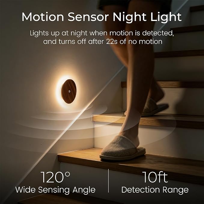 Wood Motion Sensor Night Light Indoor, Rechargeable Magnetic Light