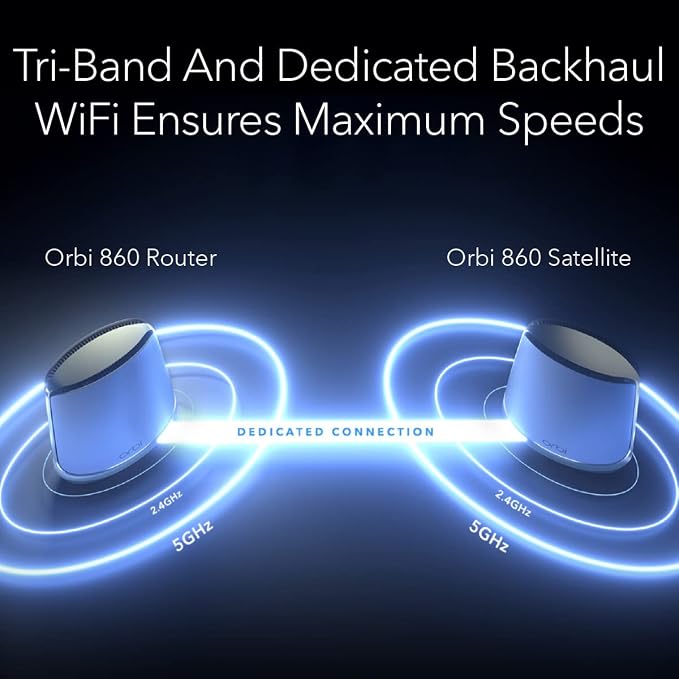 NETGEAR Orbi Tri-Band WiFi 6 Mesh Network System (RBK863S) – Router + 2 Satellite Extenders, Security Features, Up to 6Gbps, Up to 8,000 sq.ft., 100 Devices, 10 Gig Internet Port, Armor Subscription