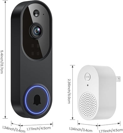 1080p Smart Wi-Fi Doorbell Camera with Doorbell Receiver, AI Motion Detection, Night Vision, Cloud Storage, 2 Way Audio, Battery Powered, 2.4GHz Wi-Fi Only