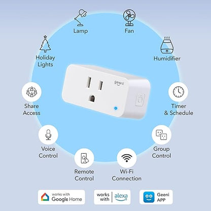 Geeni Smart Plug Mini 15A WiFi Outlet 2-Pack, Compatible with Alexa Google Home, No Hub Required, App Remote Control, UL Certified White