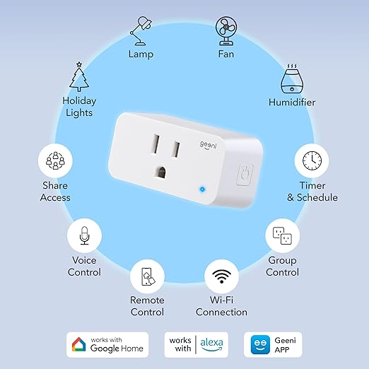 Geeni Smart Plug Mini 15A WiFi Outlet 4-Pack, Compatible with Alexa Google Home, No Hub Required, App Remote Control, UL Certified White