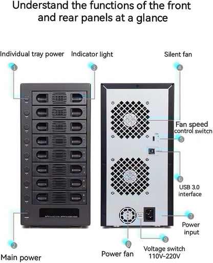 IO CREST Hard Drive Enclosure Supports Multi Bay via USB Interface, Black, 8-Bay