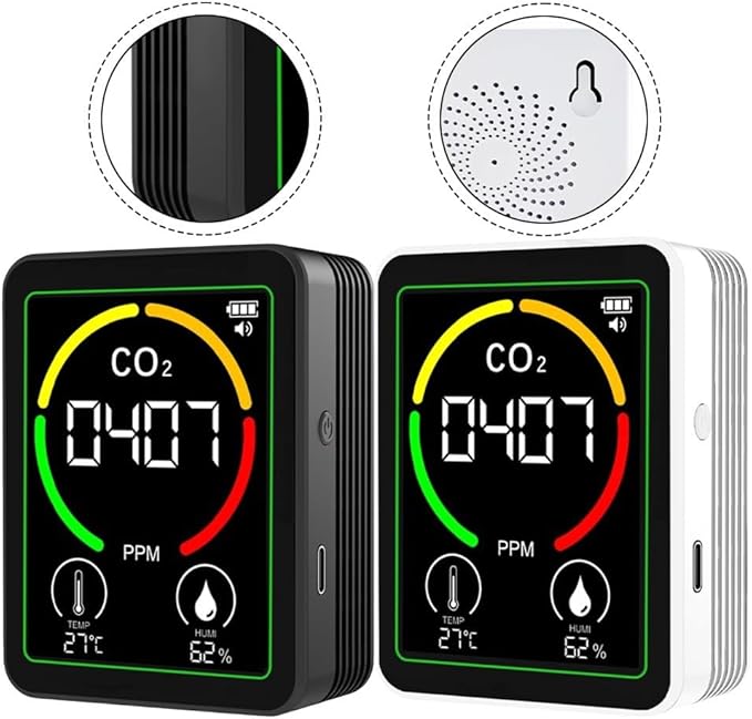 3in1 Indoor Air Monitor with Carbon Dioxide, Temperature & Humidity Sensors for Monitoring Air in Multiple Spaces (Black)