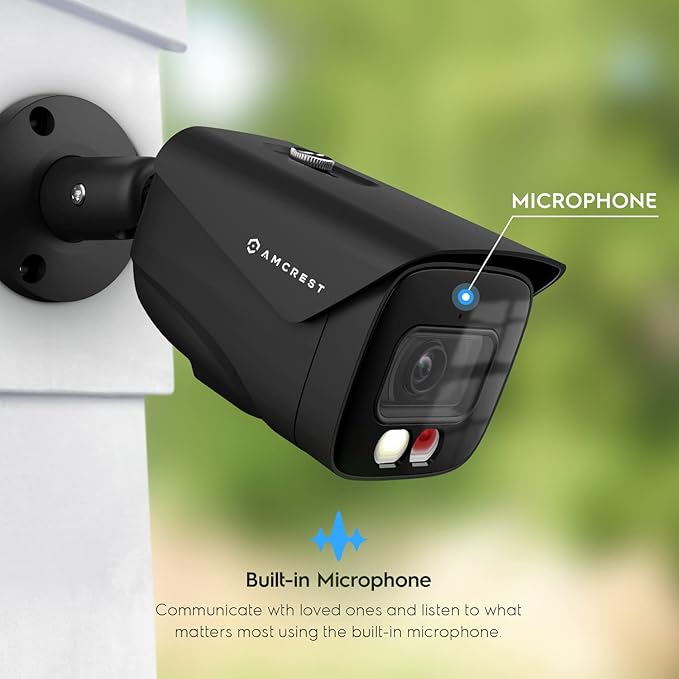 Amcrest 2-Pack UltraHD 4K IP PoE AI Camera, FOV 129°, 49ft Color Nightvision, Security Outdoor Bullet Camera, Human & Vehicle Detection, Active Deterrent, 4K @15fps, 2PACK-IP8M-2796EB-AI (Black)
