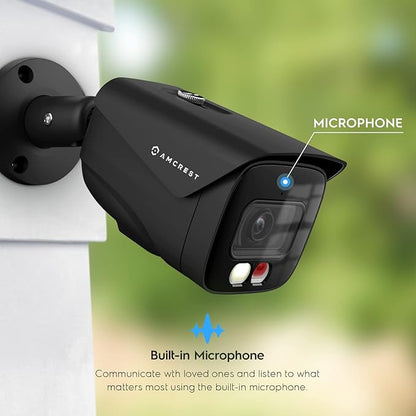Amcrest 2-Pack UltraHD 4K IP PoE AI Camera, FOV 129°, 49ft Color Nightvision, Security Outdoor Bullet Camera, Human & Vehicle Detection, Active Deterrent, 4K @15fps, 2PACK-IP8M-2796EB-AI (Black)