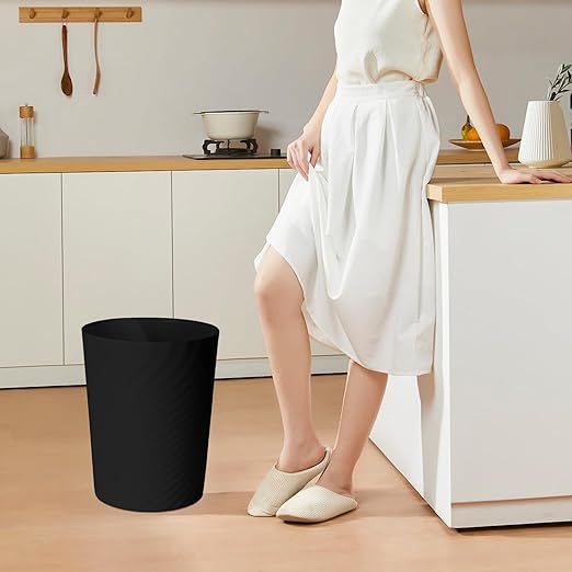 Small Plastic Trash Can - 1.8 Gallon - Black - Wastebasket Garbage Can Container