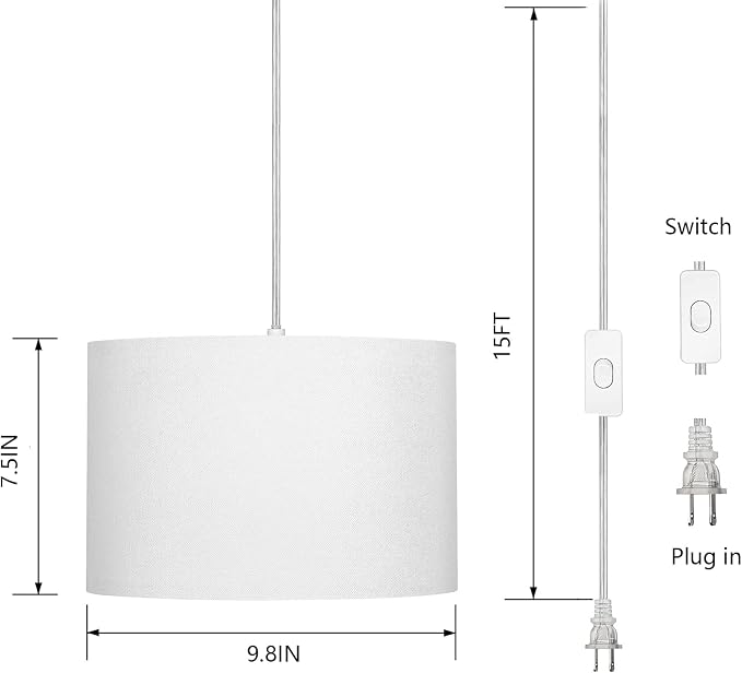 Plug in Pendant Light, Hanging Lamp with RGB Smart Bulb, Hanging Lights with Plug in Cord Hanging Lights for Bedroom Kitchen Living Room Dining Room Pendant Light Fixture