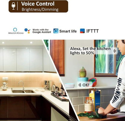 Smart Under Cabinet Lights Work with Alexa, Google,Siri, LED Light for Kitchen Shelf Counter Lighting with App, Voice Activated Dimmable and Linkable Warm to Cool White (3 Lights Bar Kit)