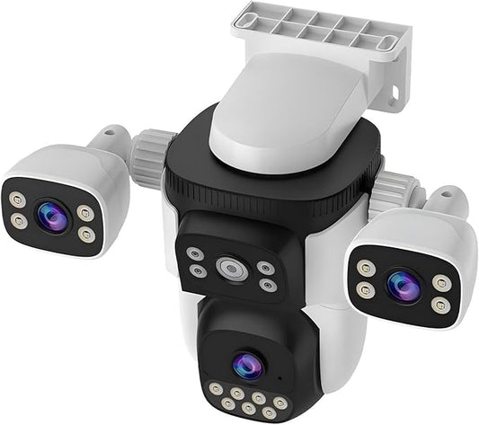 EVERSECU Triple Lens WiFi PTZ Security Camera, Three Cameras in One, Side Cameras with Adjustable All-Angle Arm, 2K 360° View No Blind Spot, Auto Tracking, Spotlight, 2 Way Audio