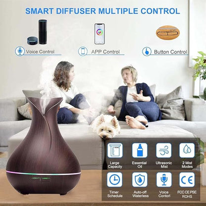 Smart WiFi Wireless Essential Oil Aromatherapy Diffuser, Compatible with Alexa & Google Home, Phone App & Voice Control, Large Ultrasonic Diffuser, LED & Timer Settings