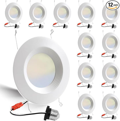 Energetic 12 Pack 5/6 Inch 5CCT LED Recessed Light Retrofit, 2700K/3000K/4000K/5000K/6500K Selectable, Dimmable Can Lights with Baffle Trim, 12W=150W, 1000LM, IC & Wet Rated, ETL & FCC Certified