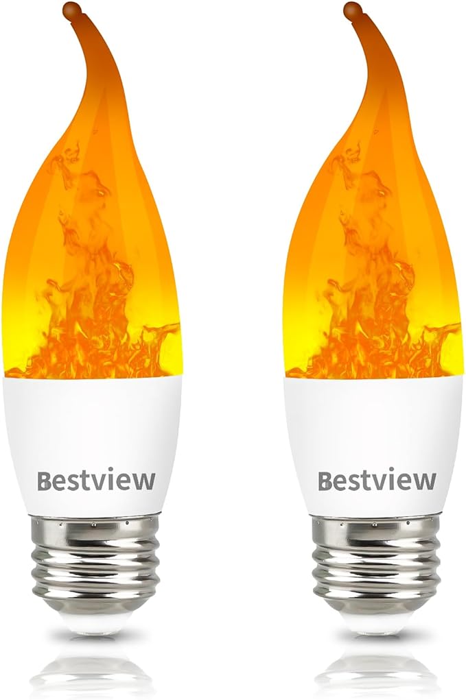 Bestview LED Flame Effect Light Bulbs,3 Modes Smart E26 Chandelier Base Flickering Candle Fire Light Bulb for Halloween, Christmas, Party, Porch, Indoor&Outdoor Home Decoration (2 Pack)