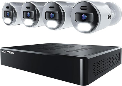 Night Owl Power Over Ethernet 12 Channel NVR Video Home Security Camera System with (4) Wired IP 4K HD Indoor/Outdoor Deterrence Cameras and 2TB Hard Drive (Add up to 4 Wi-Fi Cameras)