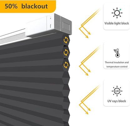 Motorized Cellular Shades Cordless Light Filtering Rechargeable Window Curtains with Remote for Privacy Protection Smart Home Electric Automatic Honeycomb Blinds for Windows, 24" x 48", Black