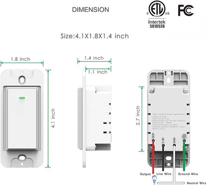 Smart Switch WiFi Wall Light Switch, Compatible with Alexa Google Home