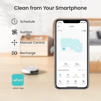Lefant M310 Robot Vacuum Cleaner, 4500Pa Powerful Suction, PreciSense Obstacle Avoidance, Slim, Quite, 160 Mins Self-Charging Robotic Vacuums, WiFi/App/Voice, Ideal for Pet Hair Hard Floors, Gray