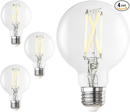 Diodesy- G25 Smart Globe Wifi Light Bulb Clear Finish 8W (60W Equivalent) 800 Lumen 2200K-6500K Selectable E26 Medium Base Pack of 4- Compatible with Alexa and Google Home & Control with Voice & App