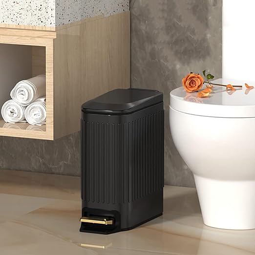 SIDIANBAN Bathroom Trash Can with Lid Soft Close and Foot Pedal, Small Rectangular Slim Garbage Can with Inner Wastebasket for Bedroom, Office, Kitchen, 1.6Gal/6L (Black)