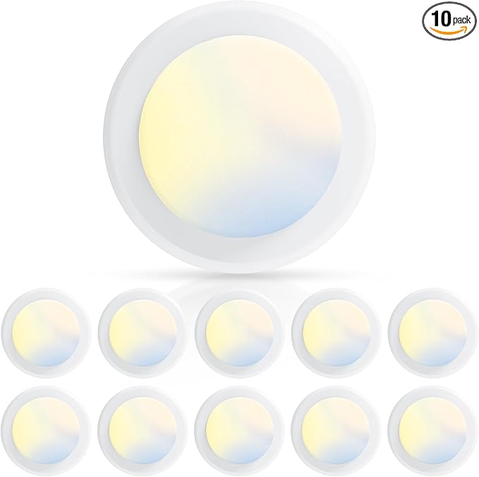 ECOELER 6Inch LED Ceiling Disk Light, Dimmable Retrofit Surface Mount Ceiling Downlight, 16.5W 1000Lm, 5CCT Selectable(2700K-6000K) Disc Lights for Bedroom Garage Hallway, ETL & FCC Listed, 10 Pack