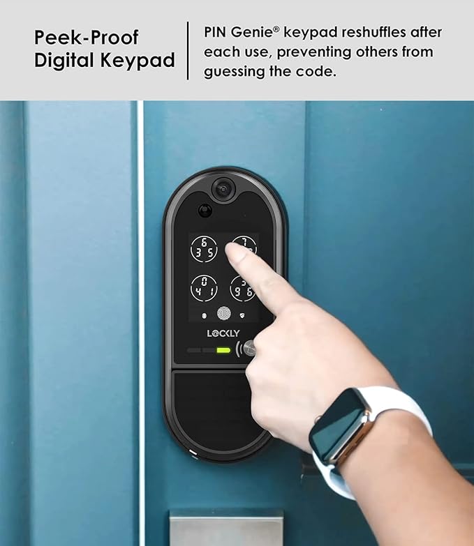 Lockly Vision Elite - WiFi Video Smart Lock with Night Vision Camera, Motion Sensor, Biometric Fingerprint, Voice Control, App Remote Control, Doorbell, Solar Panel, Digital Keypad, Matte Black