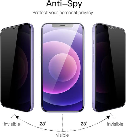 JETech Privacy Full Coverage Screen Protector for iPhone 12/12 Pro 6.1-Inch, Anti-Spy Tempered Glass Film, Edge to Edge Protection Case-Friendly, 2-Pack