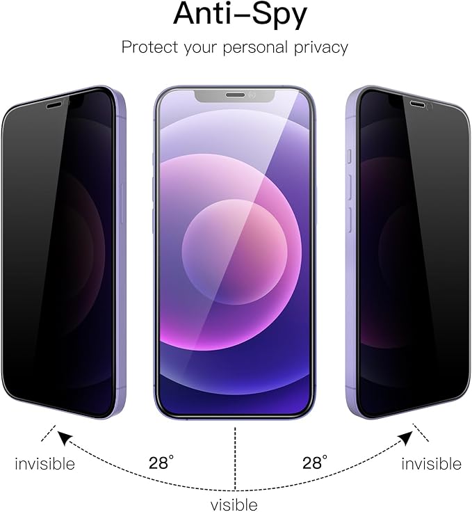 JETech Privacy Full Coverage Screen Protector for iPhone 12 mini 5.4-Inch, Anti-Spy Tempered Glass Film, Edge to Edge Protection Case-Friendly, 2-Pack