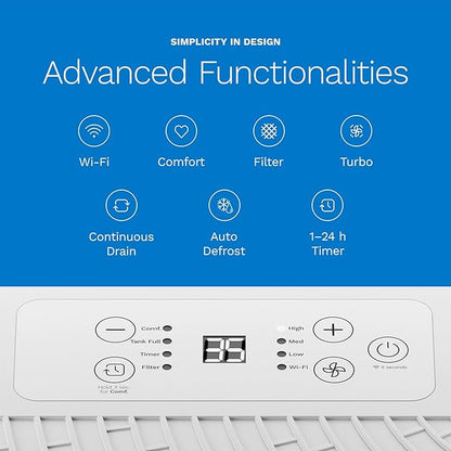 hOmeLabs Dehumidifier 3,500 Sq Ft Wi-Fi (25 Pint MAX 64 Pint at 95°F, 90% RH) for Advanced Humidity & Moisture Control, Quiet, Efficient, Auto Shut-off, Ideal for Home, Basement, Office
